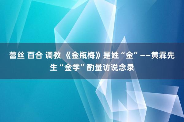 蕾丝 百合 调教 《金瓶梅》是姓“金”——黄霖先生“金学”酌量访说念录